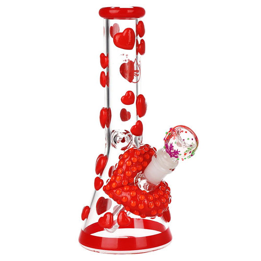 Pulsar Kiss My Lips Glow In Dark Beaker Glass Water Pipe - 9.75" / 14mm F