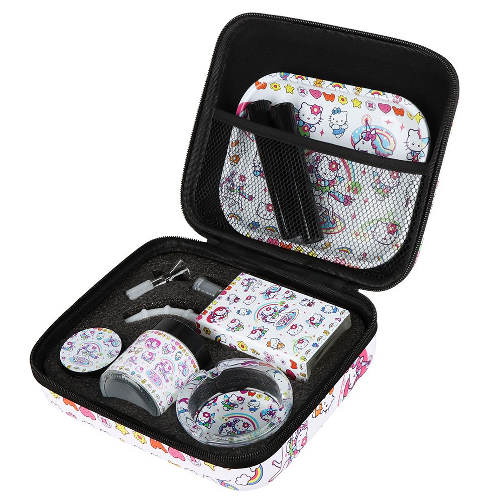 Hello Kitty Juicebox Glass Water Pipe Smoker's Travel Kit - 7" / 14mm F / Unicorn Kitty