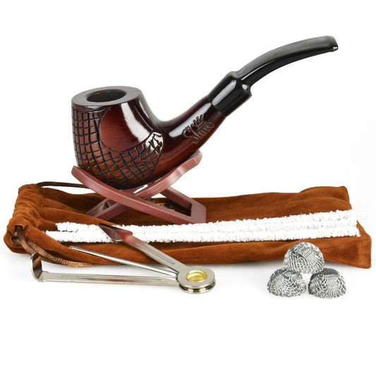 Pulsar Shire Pipes Engraved Brandy Cherry Tobacco Pipe - 5.5†/ Figured Wood