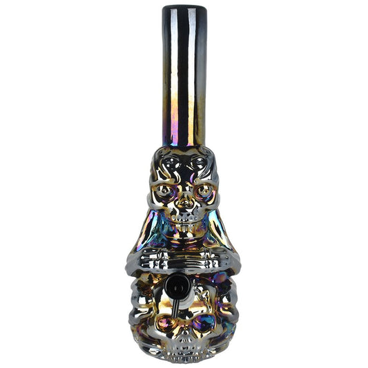 Iridescent Crouching Skeleton Soft Glass Water Pipe - 13.5"