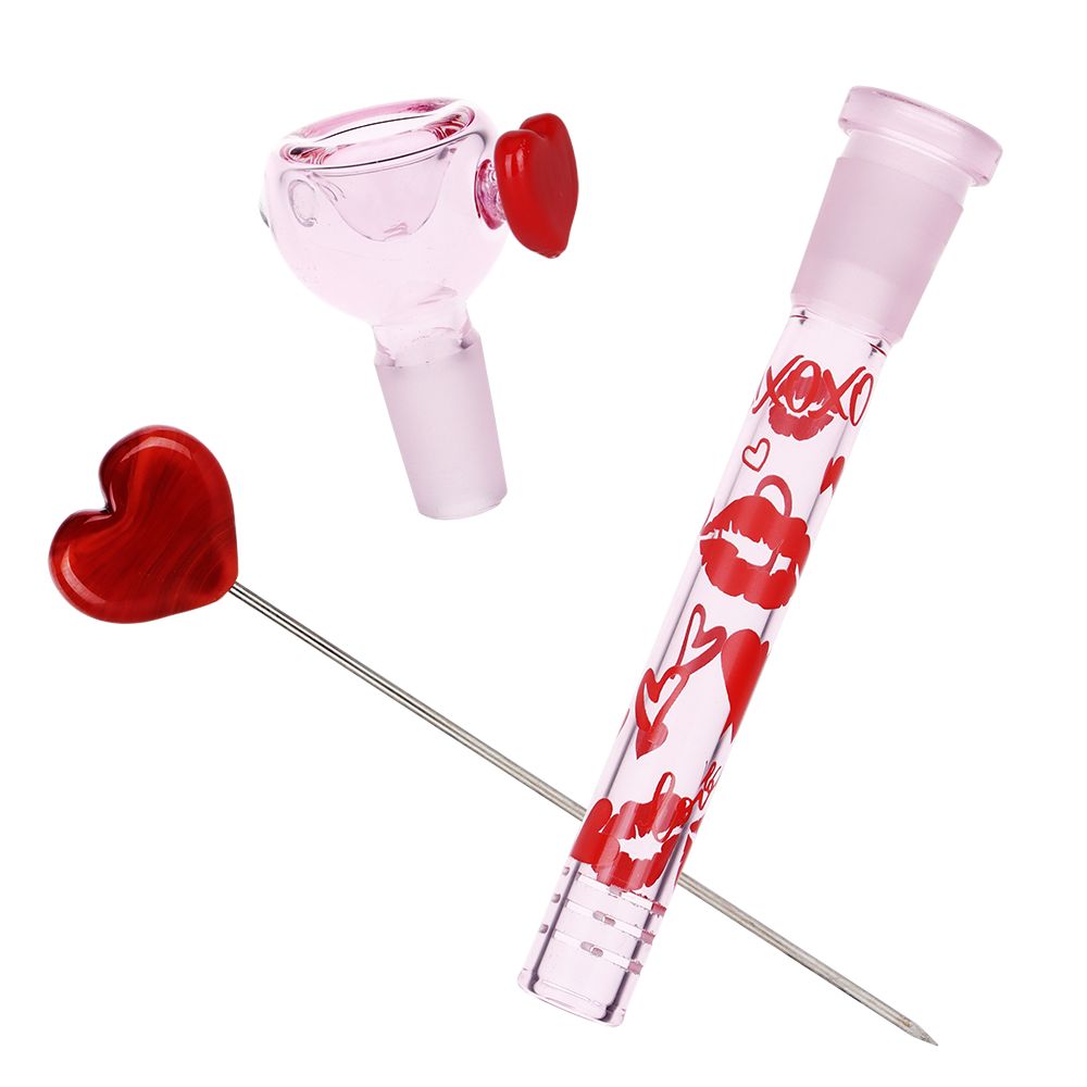 Pulsar Valentine's XOXO Glass Beaker Water Pipe & Hand Pipe Set - 10" / 14mm F