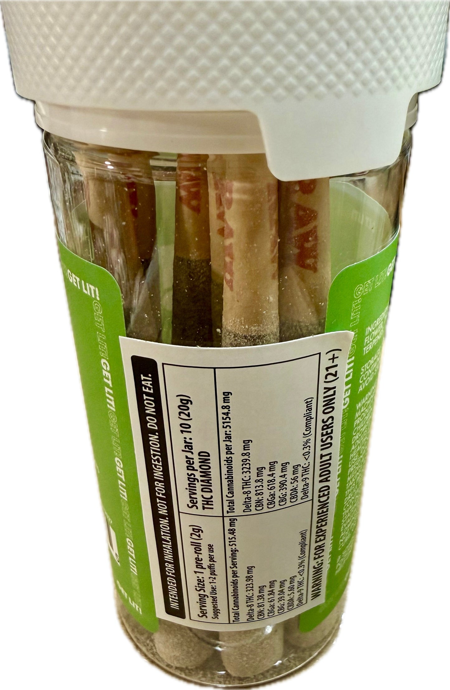 Diamond Lit! THC Liquid Diamonds Pre-Rolls - 2G x 10ct Jar (Hybrid)