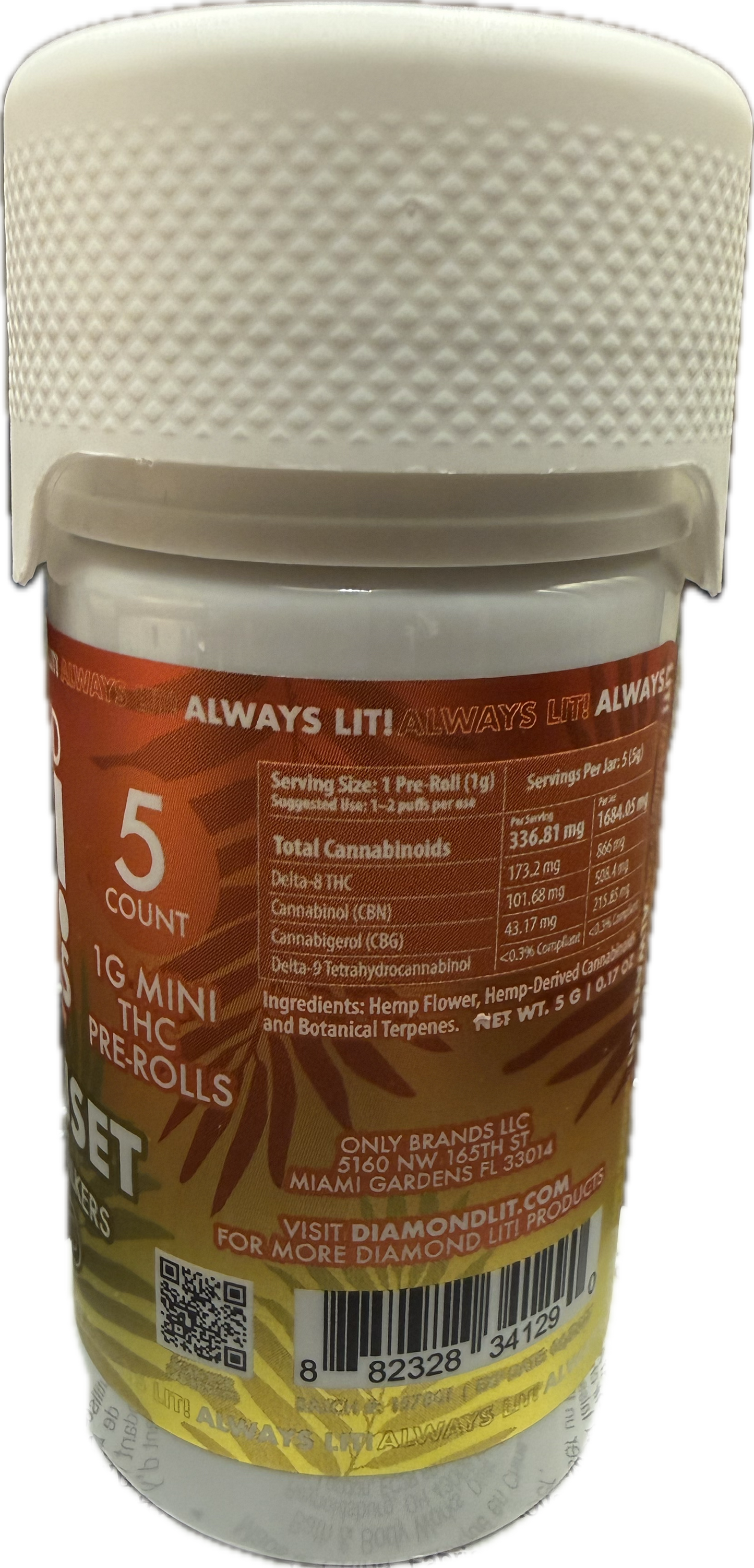 Diamond Lit! Exotics Dog Walkers - 1G Delta-8 Pre-Rolls 5ct Jar (Sativa/Hybrid/Indica)