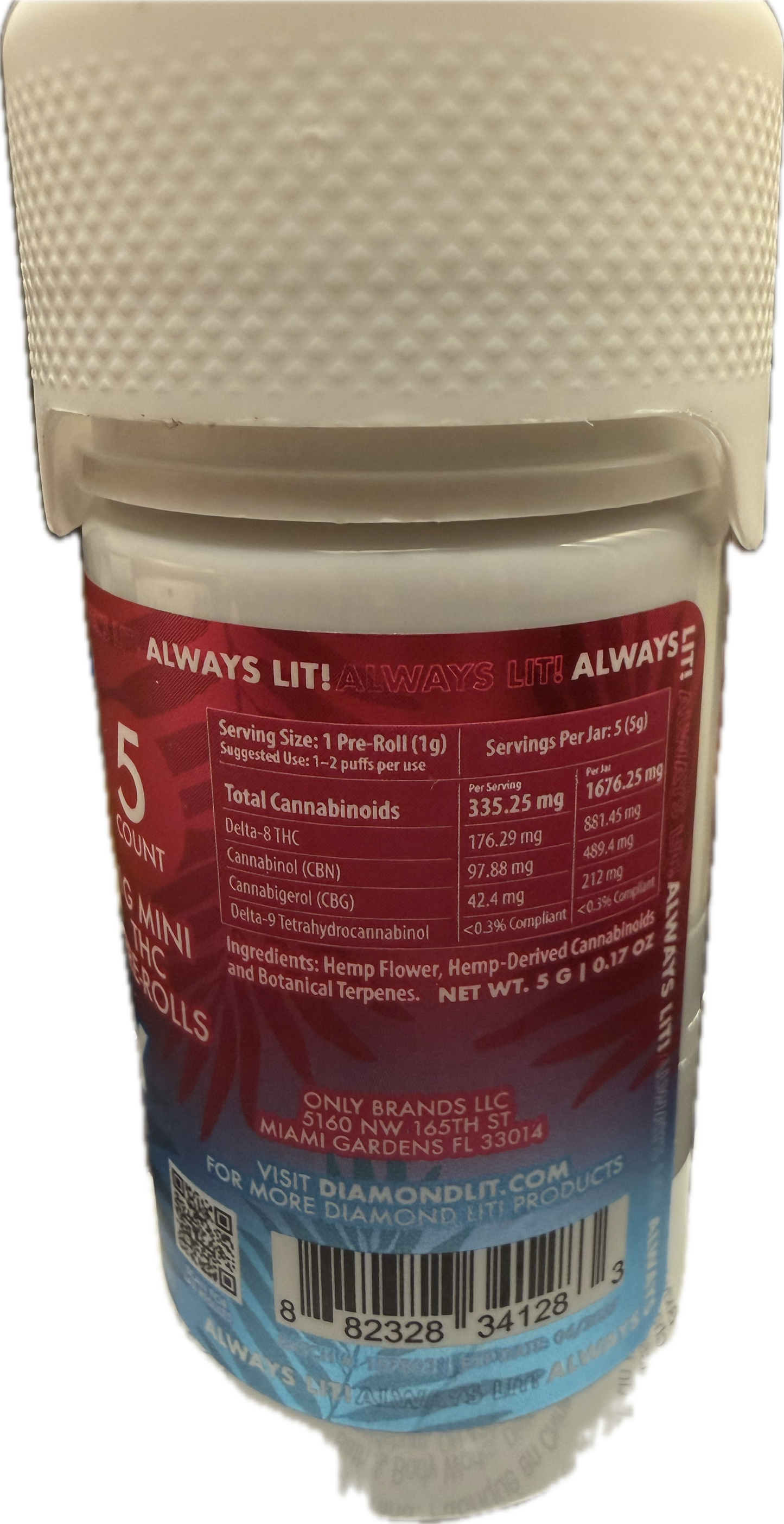 Diamond Lit! Exotics Dog Walkers - 1G Delta-8 Pre-Rolls 5ct Jar (Sativa/Hybrid/Indica)