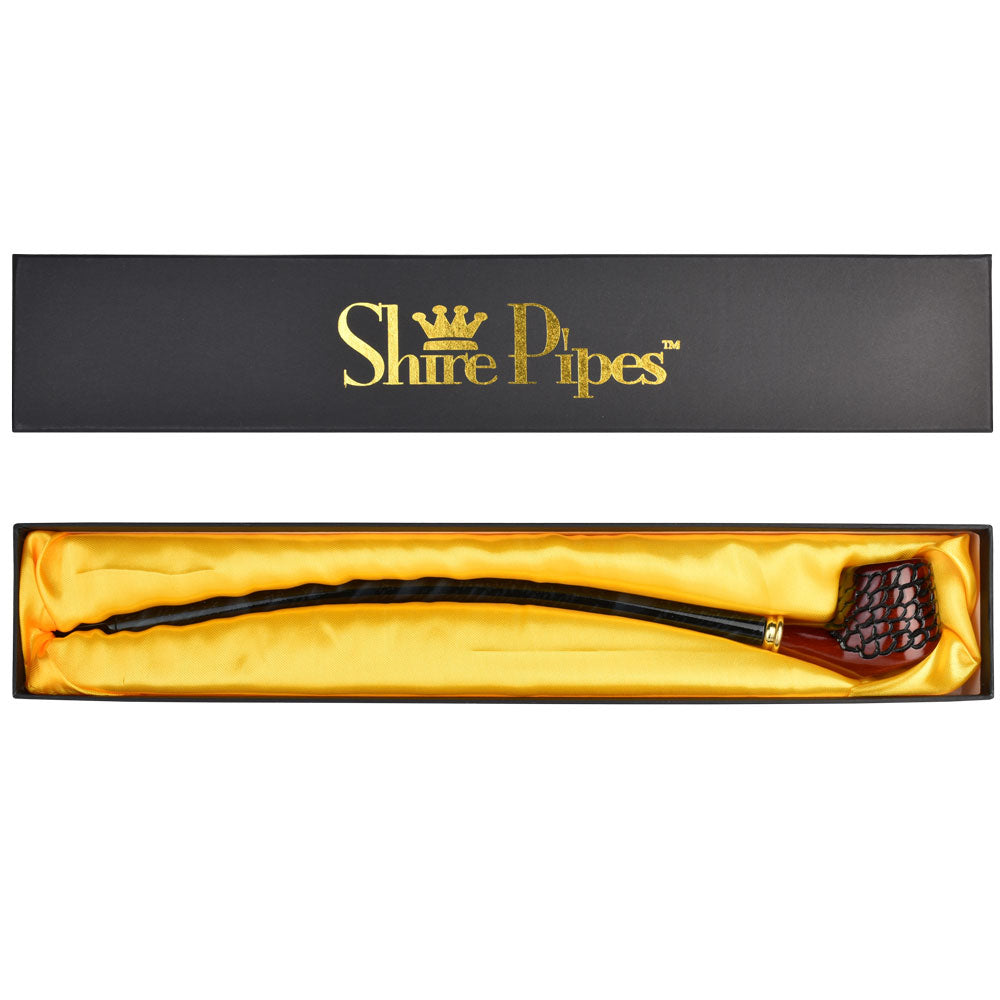 Pipa de tabaco Pulsar Shire Pipes curvada de cerezo grabada - 15"
