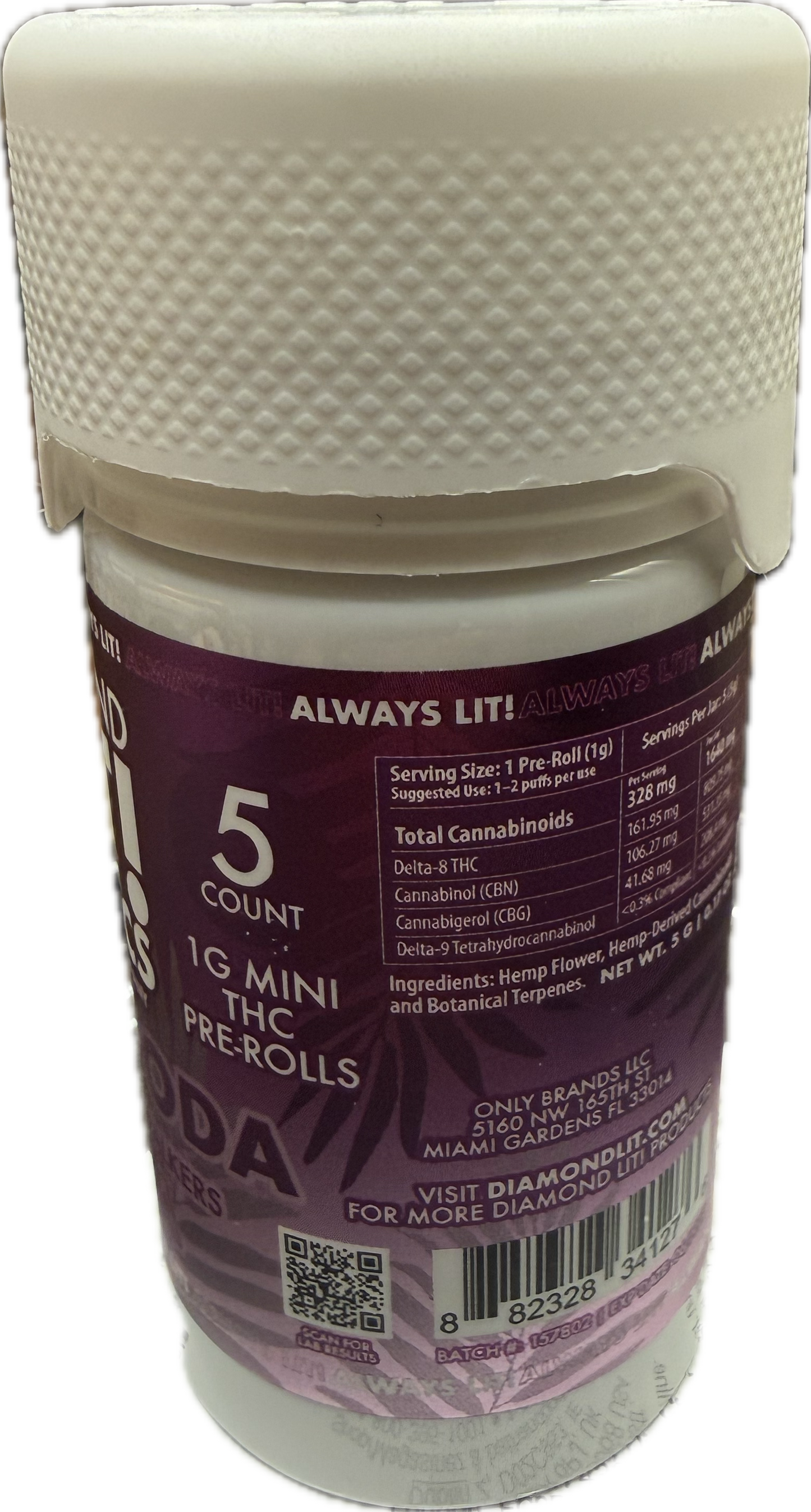 Diamond Lit! Exotics Dog Walkers - 1G Delta-8 Pre-Rolls 5ct Jar (Sativa/Hybrid/Indica)