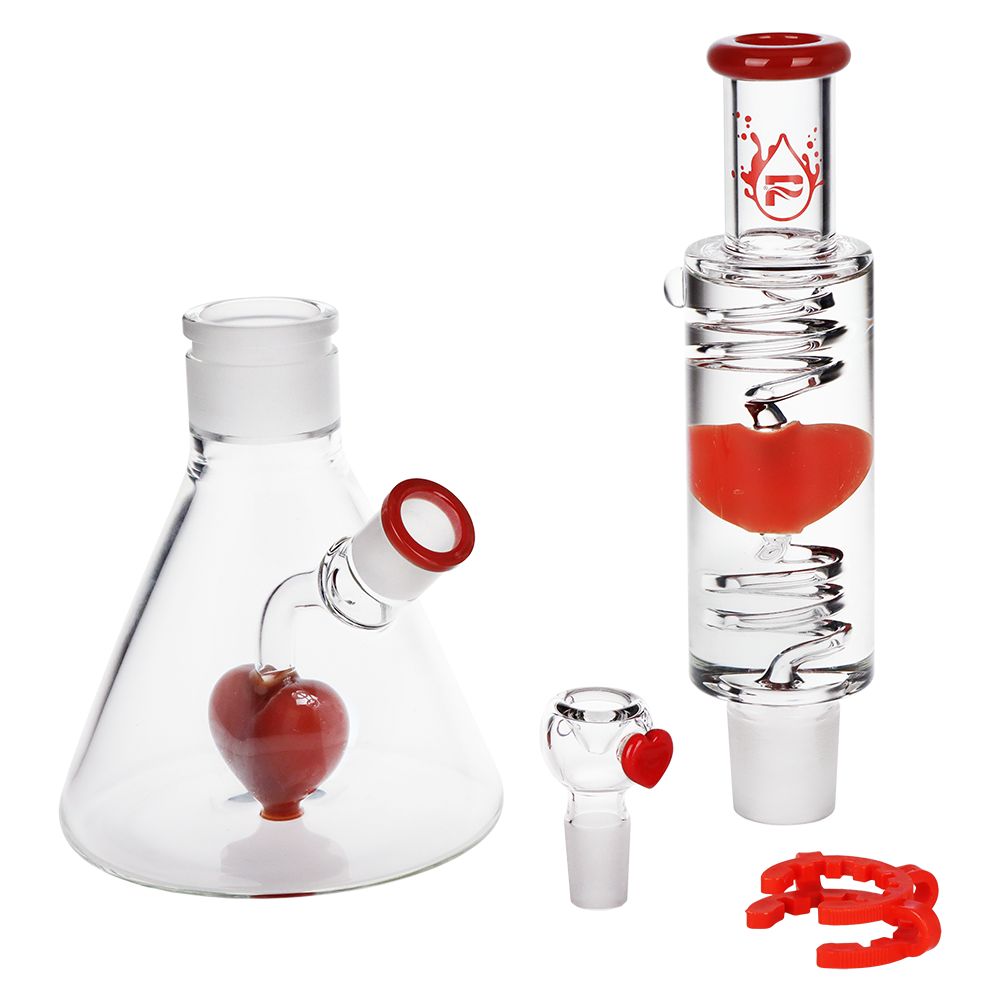 Pipa de agua de vidrio Pulsar Love Heart Beat con vaso de glicerina - 14" / 19 mm F