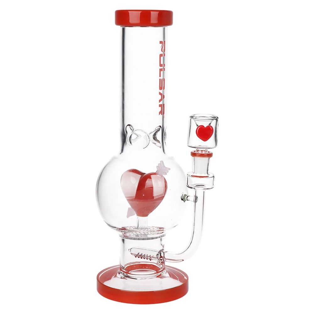 Pipa de agua de vidrio Pulsar Cupids con base de burbuja en forma de corazón - 12" / 14 mm F