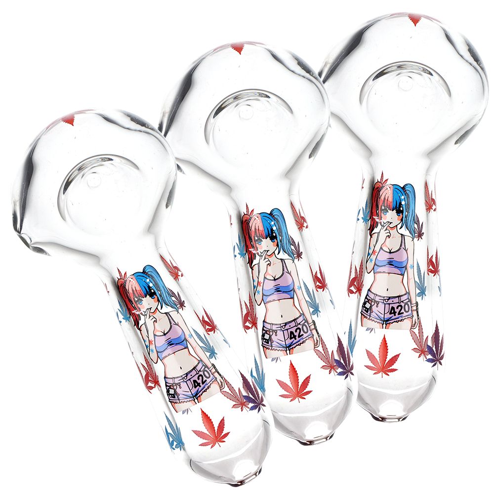 420 Anime Girl Glass Spoon Pipe - 4.5" 3ct