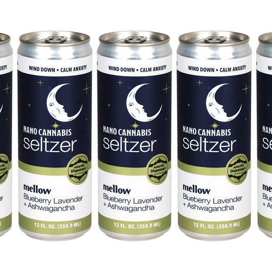 24CT CASE - Asheville Dispensary Nano Cannabis D9 Mellow Seltzer - 12oz / 30mg / Blueberry Lavender / Ashwagandha