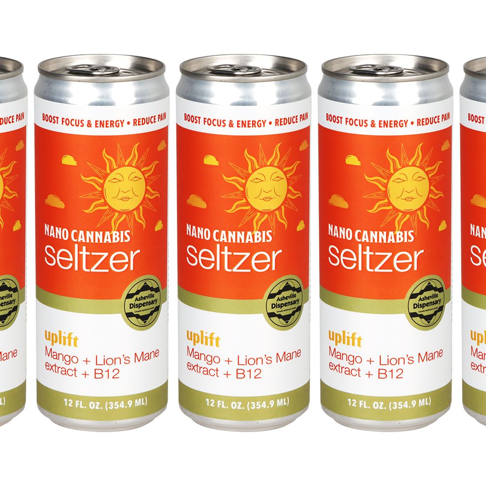 24CT CASE - Asheville Dispensary Nano Cannabis D9 Uplift Seltzer - 12oz / 40mg / Mango / Lions Mane Extract / B12