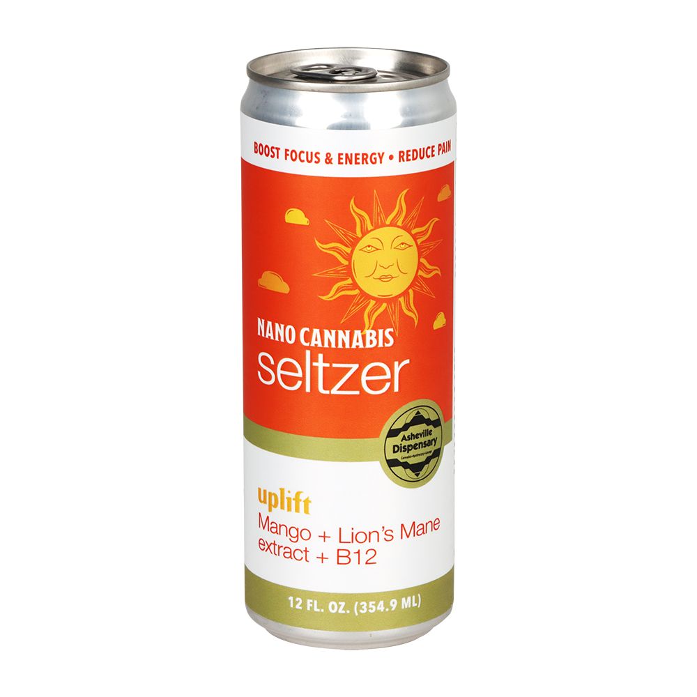 24CT CASE - Asheville Dispensary Nano Cannabis D9 Uplift Seltzer - 12oz / 40mg / Mango / Lions Mane Extract / B12