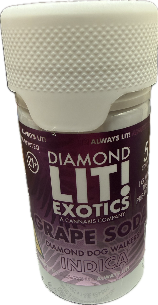 Diamond Lit! Exotics Dog Walkers - 1G Delta-8 Pre-Rolls 5ct Jar (Sativa/Hybrid/Indica)