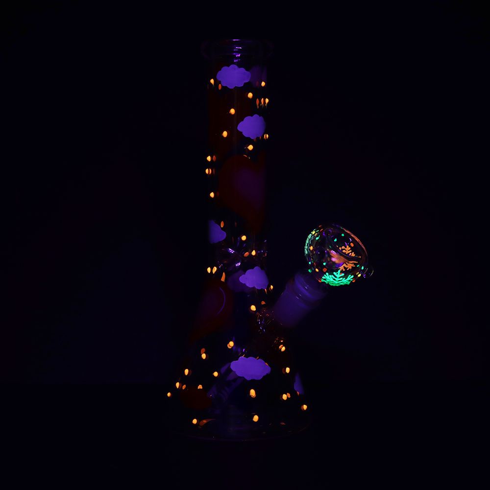 Pinky Hearts Beaker Glass Water Pipe - 10" / 14mm F
