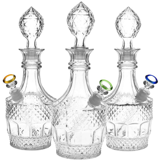 Vintage Decanter Style Glass Water Pipe w/ Cap - 8.5" / Liquor