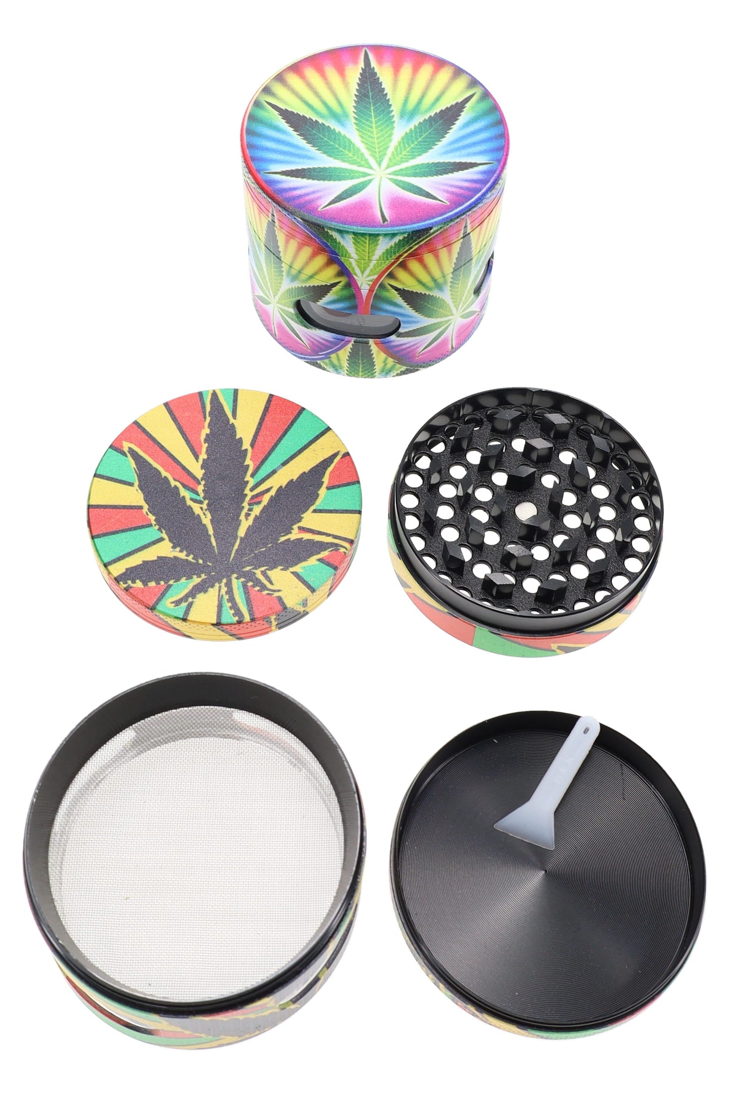 Molinillo de hierbas metálico de 4 piezas con diseño de hojas “Window Wonder” – 2¼″